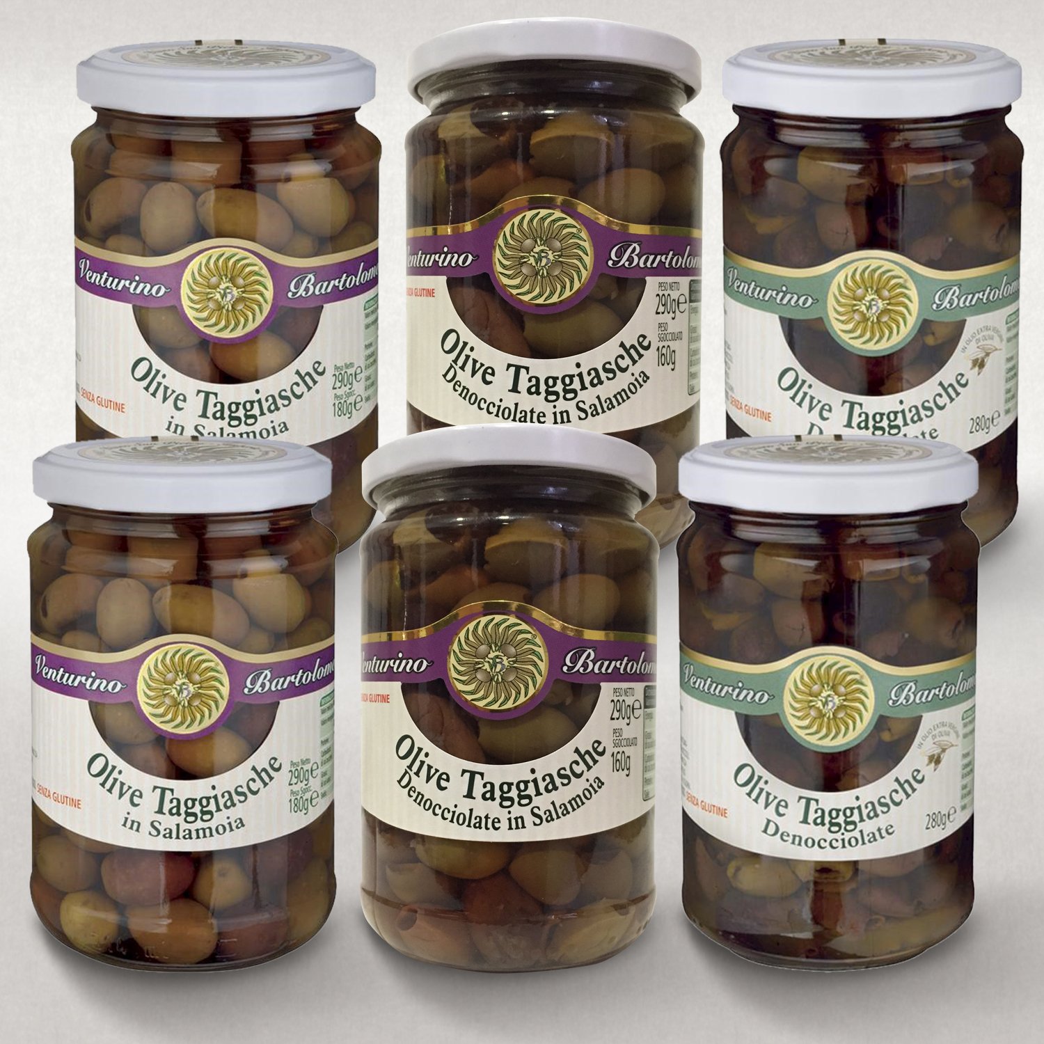 <b>CARTONE MISTO <br>6 vasi di OLIVE <br>TAGGIASCHE</b>